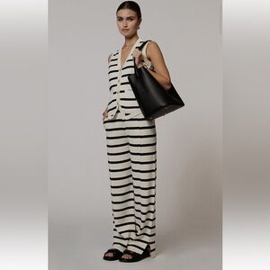 EllandEmm Striped Everyday Trouser and Vest Set Sz XL Black and Cream